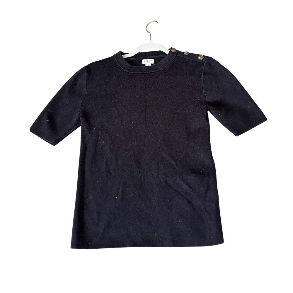 J Crew Women's Black Short Sleeve Robbed Sweater Side‎ Button Cotton Blend S/ XS
